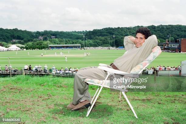 Sachin Tendulkar, first overseas signing for Yorkshire County Cricket Club, pictured relaxing, Sheffield, 16th July 1992.