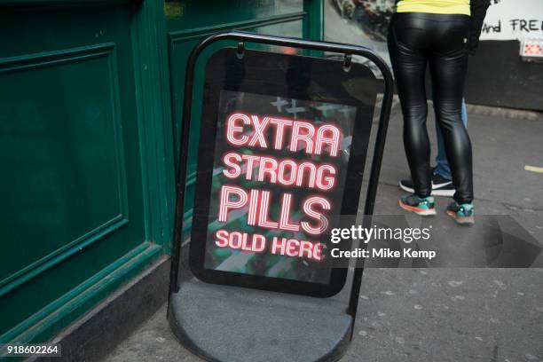 Extra strong pills for sale at an adult sex shop in Soho, central London, United Kingdom. Here there were once sex shops, DVD shops, live sex shows...