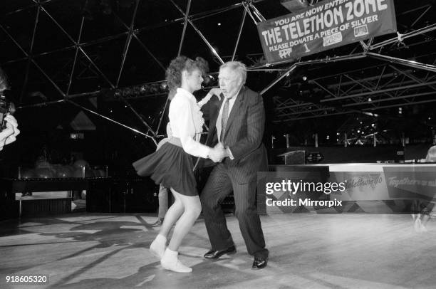 Labour Deputy Leader Roy Hattersley dances the Lambada with champion Jane Mytton from Kings Norton, at the Dome Nightclub, 20th March 1990.