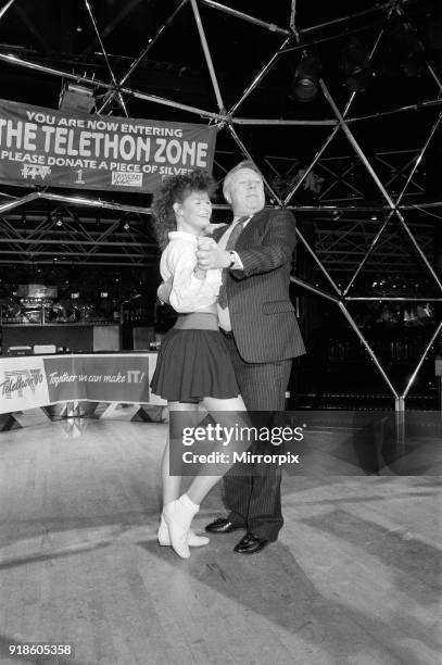 Labour Deputy Leader Roy Hattersley dances the Lambada with champion Jane Mytton from Kings Norton, at the Dome Nightclub, 20th March 1990.