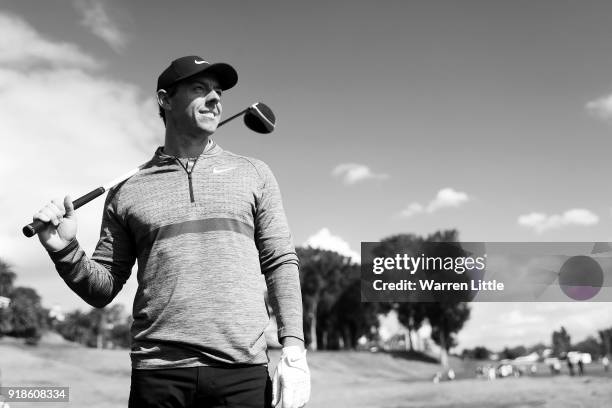 Rory McIlroy of Northern Ireland poses for a photo during the Pro-Am of the Genesis Open at the Riviera Country Club on February 14, 2018 in Pacific...