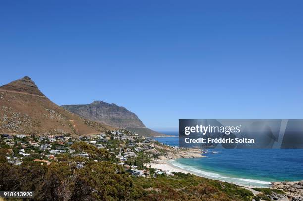 Beach of Hout Bay in Cape Town. Hout Bay is the name of a coastal suburb, seaboard of the Cape Peninsula and twenty kilometres south of Cape Town on...