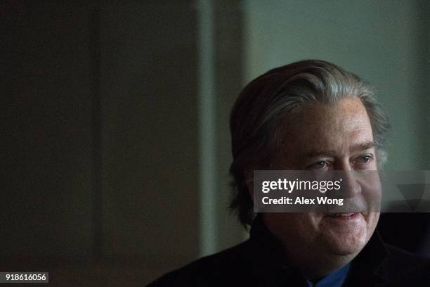 Former White House chief strategist Steve Bannon arrives at a closed-door meeting with the House Intelligence Committee February 15, 2018 on Capitol...