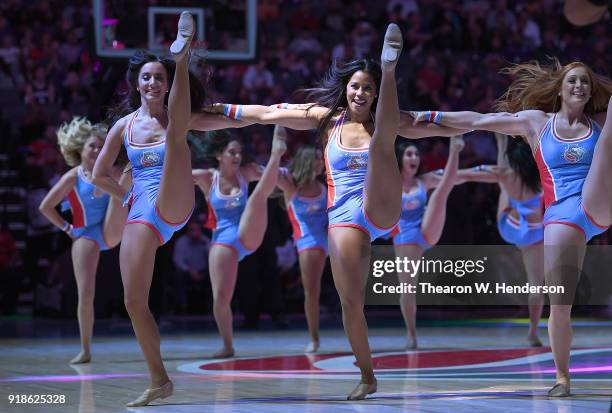 The Sacramento Kings cheerleaders the "Sacramento Kings Dancers" performs during an NBA basketball game against the Chicago Bulls at Golden 1 Center...