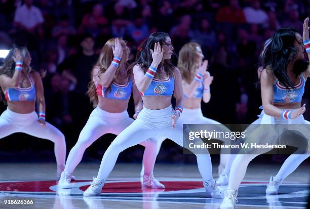 The Sacramento Kings cheerleaders the "Sacramento Kings Dancers" performs during an NBA basketball game against the Chicago Bulls at Golden 1 Center...