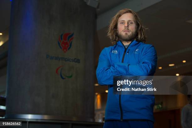 James Barnes-Miller of Great Britain poses for a portrait during the Great Britain Winter Paralympic Media Day on February 15, 2018 in Manchester,...