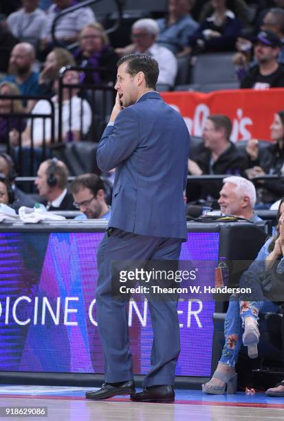 Head coach David Joerger of the Sacramento Kings looks on against the Chicago Bulls during an NBA basketball game at Golden 1 Center on February 5,...