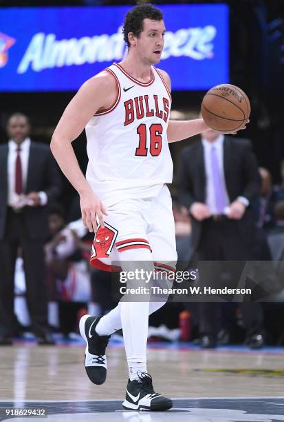 Paul Zipser of the Chicago Bulls dribbles the ball up court against the Sacramento Kings during an NBA basketball game at Golden 1 Center on February...