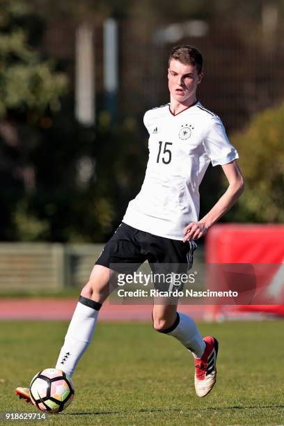 Jordi Bongard of Germany U17 during U17-Juniors Algarve Cup match between U17 Portugal and U17 Germany at Bela Vista Stadium on February 13, 2018 in...