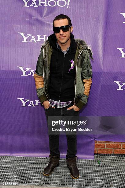 Musician Pete Wentz attends the It's Y!ou Yahoo! yodel competition at Military Island, Times Square on October 13, 2009 in New York City.
