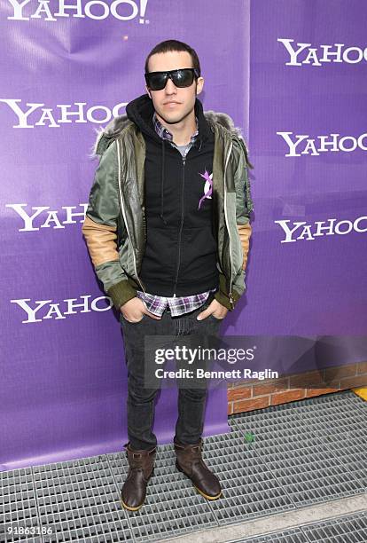 Recording artist Pete Wentz attends the It's Y!ou Yahoo! yodel competition at Military Island, Times Square on October 13, 2009 in New York City.