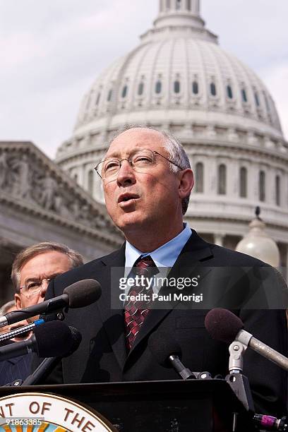 Secretary of the Interior, Ken Salazar makes a few remarks at a National Museum of the American Latino Commission press conference at the House...