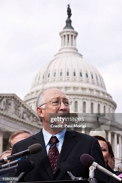 Secretary of the Interior, Ken Salazar makes a few remarks at a National Museum of the American Latino Commission press conference at the House...
