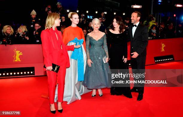 German actresses Heike Makatsch , Iris Berben , US actress Elle Fanning , British actress Helen Mirren and German actor Wotan Wilke Moehring pose on...