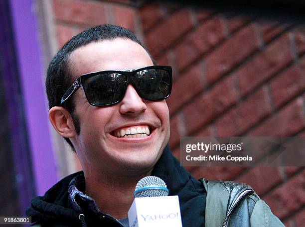 Musician Pete Wentz attends the It's Y!ou Yahoo! yodel competition at Military Island, Times Square on October 13, 2009 in New York City.