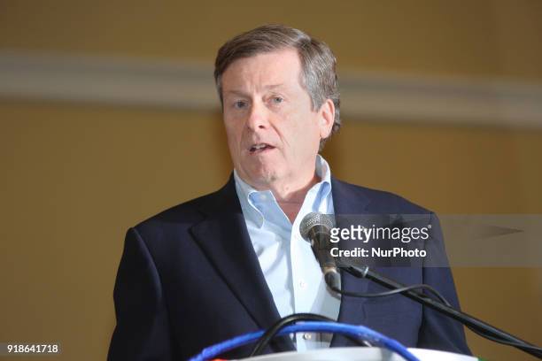 The Mayor of the city of Toronto Mr. John Tory speaks during celebrations for India's 69th Republic Day held in Mississauga, Ontario, Canada, on...