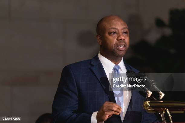 Senator Tim Scott , speaks at the Commemoration of the Bicentennial of the Birth of Frederick Douglass, in Emancipation Hall of the U.S. Capitol, on...
