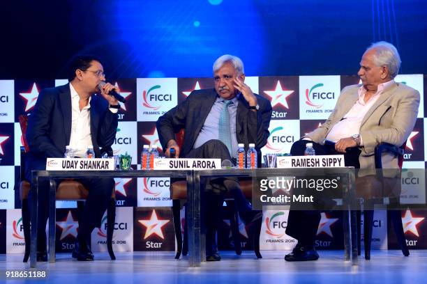 Uday Shankar, CEO of Star India, Sunil Arora, Secretary ministry of Information & Broadcasting, Government of India, And Ramesh Sippy, co-chairman of...