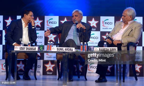 Uday Shankar, CEO of Star India, Sunil Arora, Secretary ministry of Information & Broadcasting, Government of India, And Ramesh Sippy, co-chairman of...