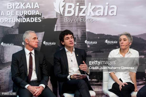 Juan Ignacio Vidarte, Unai Rementeria and Miriam Ocariz attend 'Bizkaia: Una Oportunidad Para Invertir' press conference at Circulo de Bellas Artes...