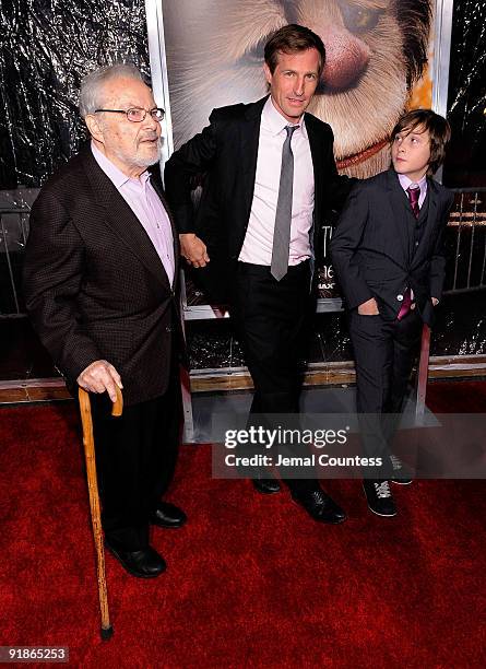 Author Maurice Sendak, director Spike Jonze and actor Max Records attends the "Where The Wild Things Are" premiere at Alice Tully Hall on October 13,...