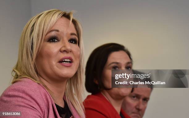 Sinn Fein President Mary Lou McDonald and Vice President Michelle O'Neill along with senior party member Conor Murphy give their response to the...