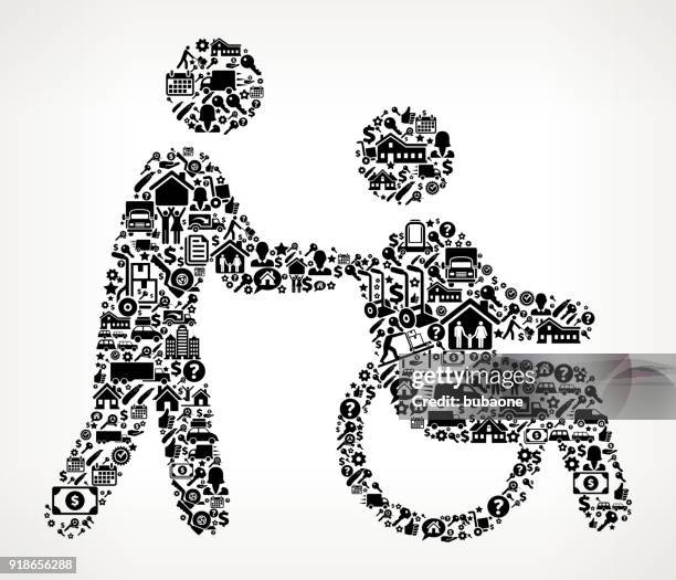 wheelchair caregiver moving and relocation icon pattern - nurses talking stock illustrations