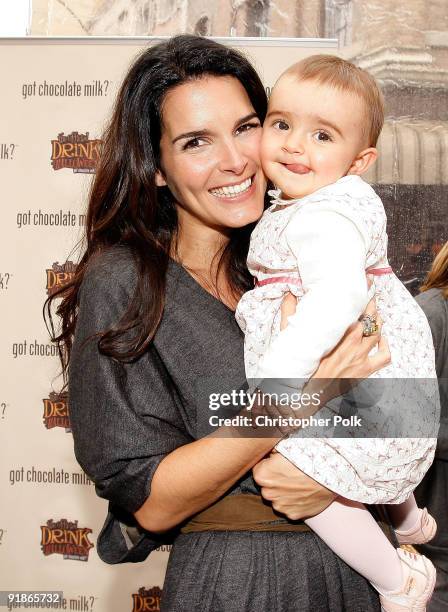 Actress and mom, Angie Harmon unveils her new Milk Mustache ad and celebrates chocolate milk as "The Official Drink of Halloween" on New York Street...