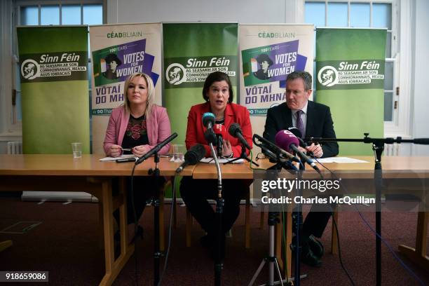 Sinn Fein President Mary Lou McDonald and Vice President Michelle O'Neill along with senior party member Conor Murphy give their response to the...