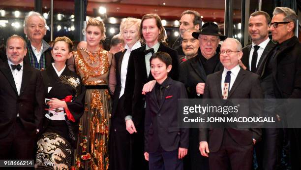 The team of the opening movie "Isle of Dogs", among them US actor Bill Murray, Japanese actress Mari Natsuki, US actress Greta Gerwig and British...