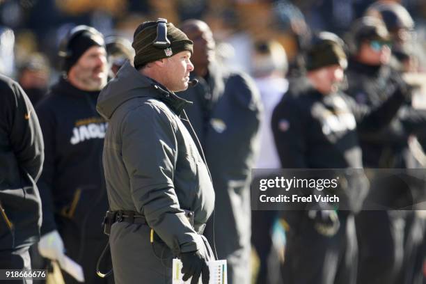 Divisional Playoffs: Jacksonville Jaguars special teams coordinator Joe DeCamillis on sidelines during game vs Pittsburgh Steelers at Heinz Field....