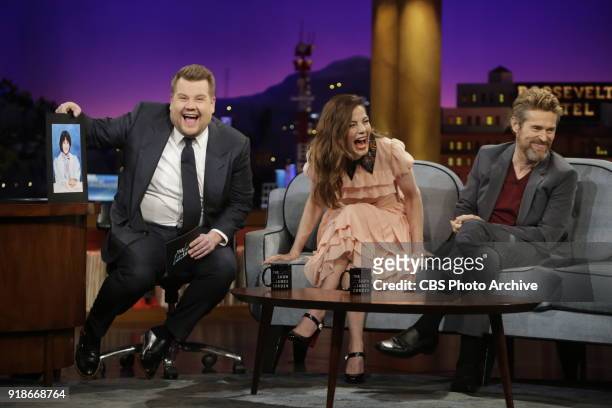 Michelle Monaghan and Willem Dafoe chat with James Corden during "The Late Late Show with James Corden," Tuesday, February 6, 2018 On The CBS...