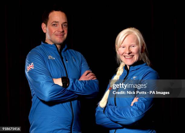 Great Britain Para Alpine Skiing Kelly Gallagher MBE with guide Gary Smith during the ParalympicsGB Team Launch at the Hilton Deansgate, Manchester.