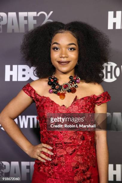 Ashley Jackson attends the Pan African Film Festival Red Carpet and Screening of the "Black Panther" Movie at Cinemark Baldwin Hills Crenshaw 15 on...
