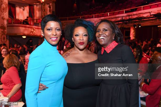 Journalist Tamron Hall, vocalist, Broadway star Frenchie Davis and journalist Deborah Roberts attends the 2018 Dining with The Divas luncheon at The...