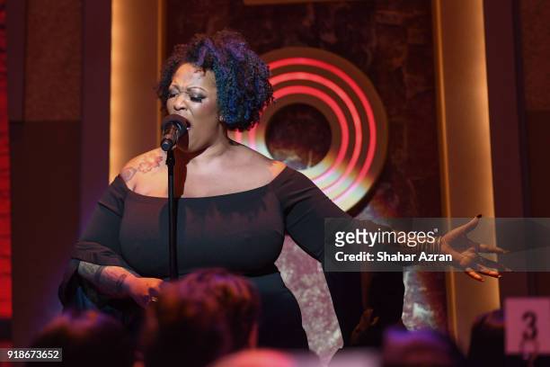 Vocalist and Broadway star Frenchie Davis attends the 2018 Dining with The Divas luncheon at The Apollo Theater on February 14, 2018 in New York City.