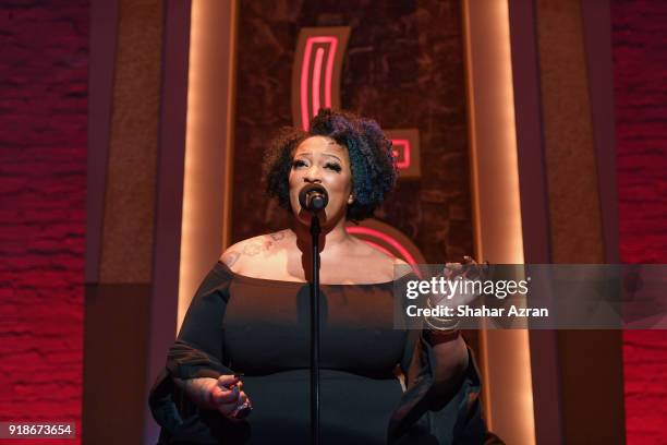 Vocalist and Broadway star Frenchie Davis attends the 2018 Dining with The Divas luncheon at The Apollo Theater on February 14, 2018 in New York City.