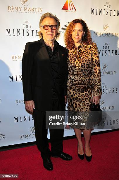 Actor Harvey Keitel and his wife Daphna Kastner attend the premiere of "The Ministers" at Loews Lincoln Square on October 13, 2009 in New York City.