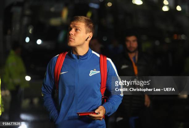Aleksandr Kokorin of Zenit arrives during UEFA Europa League Round of 32 match between Celtic and Zenit St Petersburg at the Celtic Park on February...