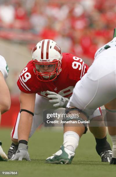 Watt of the Wisconsin Badgers gets ready on the line against the Michigan State Spartans on September 26, 2009 at Camp Randall Stadium in Madison,...