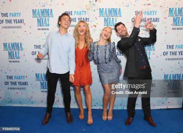 Sam Frost, Olivia Deeble and cast-mates arrive ahead of the premiere of Mamma Mia! The Musical at Capitol Theatre on February 15, 2018 in Sydney,...