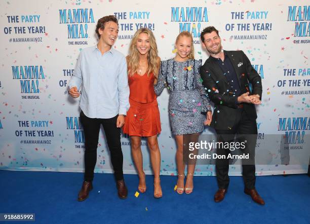 Sam Frost, Olivia Deeble and cast-mates arrive ahead of the premiere of Mamma Mia! The Musical at Capitol Theatre on February 15, 2018 in Sydney,...