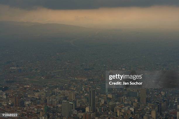 smog over bogota - monserrate bogota stock pictures, royalty-free photos & images