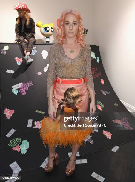 Fashion designer Katie Eary at her Skate Park presentation during London Fashion Week February 2018 on February 15, 2018 in London, England.