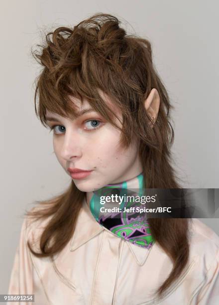 Model poses at the Katie Eary's Skate Park during London Fashion Week February 2018 on February 15, 2018 in London, England.