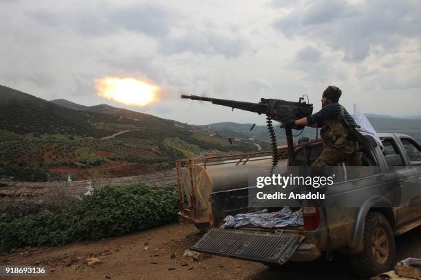 Free Syrian Army members attack PYD/PKK positions after liberating the villages of Sharbanli and Shadia, within the "Operation Olive Branch" in...