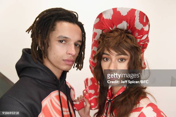 Models pose at the Katie Eary's Skate Park during London Fashion Week February 2018 on February 15, 2018 in London, England.