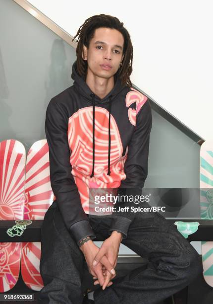 Model poses at the Katie Eary's Skate Park during London Fashion Week February 2018 on February 15, 2018 in London, England.