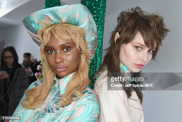 Models pose at the Katie Eary's Skate Park during London Fashion Week February 2018 on February 15, 2018 in London, England.
