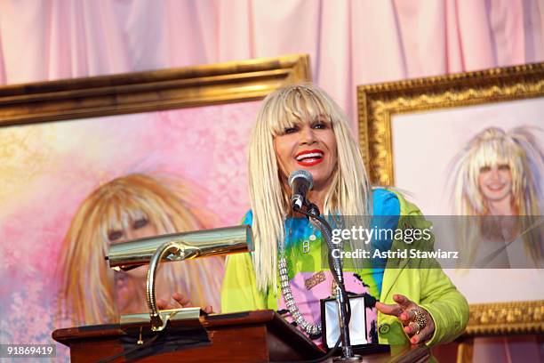 Fashion designer Betsey Johnson receives the 2009 Medal Of Honor for Lifetime Achievement in Fashion Presentation at The National Arts Club on...